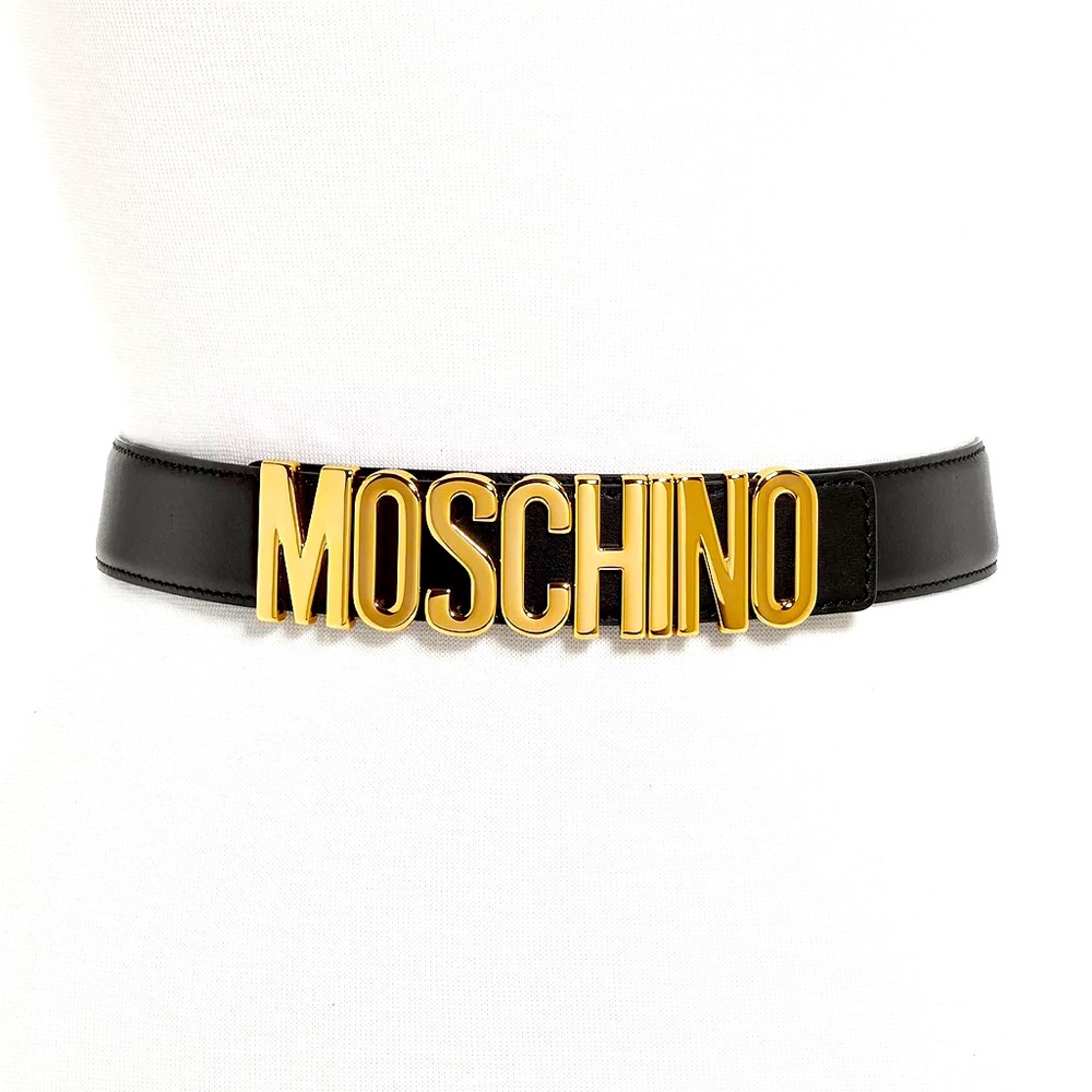 Moschino Logo Buckle Leather Black Belt
